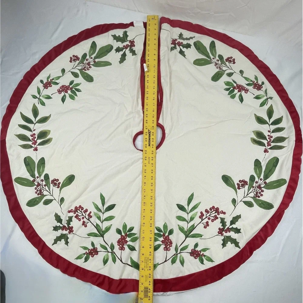 LAUREN RALPH LAUREN CHRISTMAS TREE SKIRT HOLLY BERRY RED TRIM 48